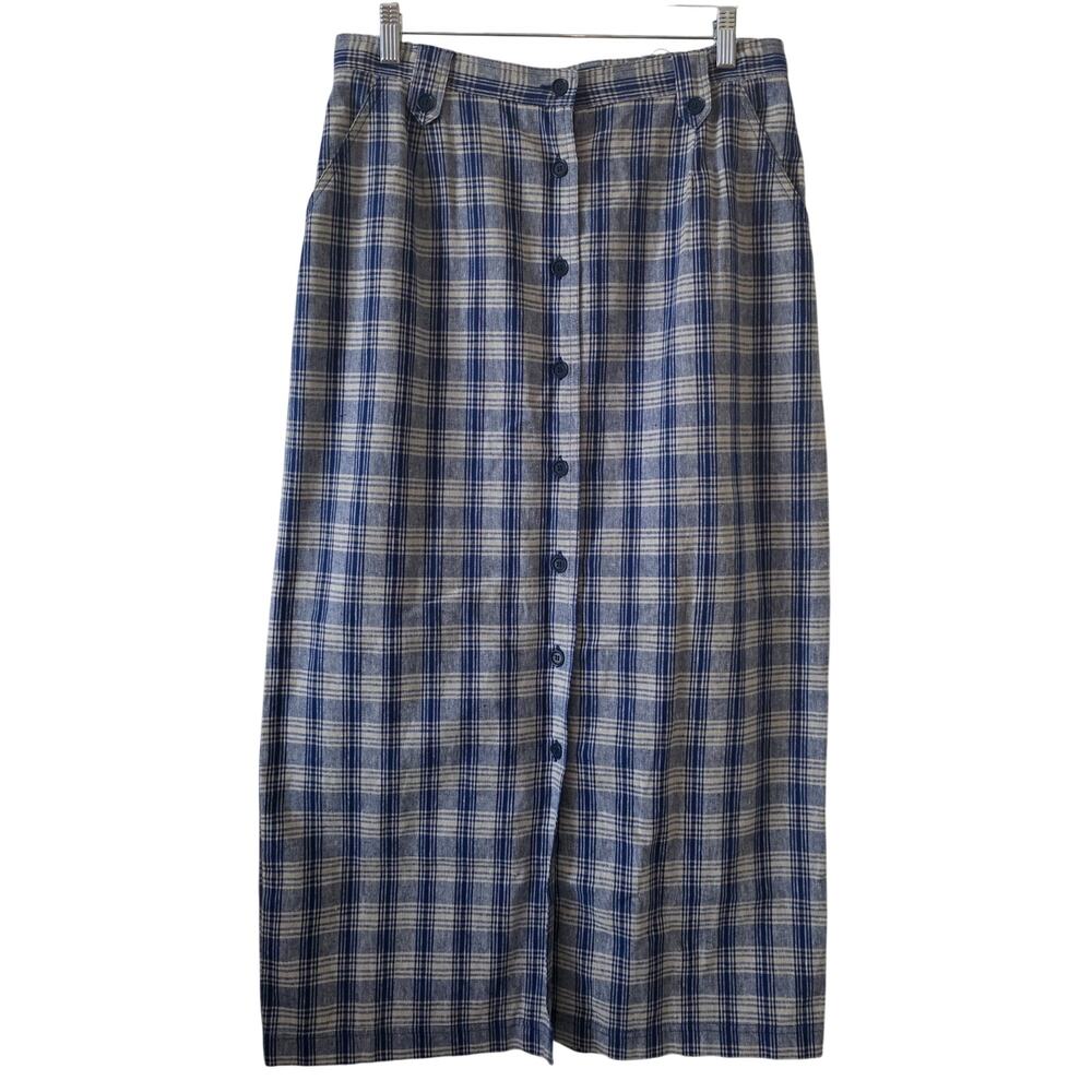 Pendleton Vintage Button-front Plaid Skirt Blue & Cream/White Colorway Size 14